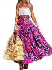 cheap Skirts-Women&#039;s Skirt A Line Swing Maxi Skirts Print Floral Holiday Vacation Summer Casual Boho Fuchsia