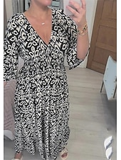 abordables Robes fleuries décontractées-robe décontractée pour femme imprimé floral col en V robe longue robe maxi ethnique décontractée tous les jours vacances manches 3/4 été