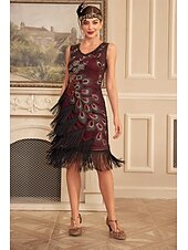 cheap Dresses-Retro Vintage Roaring 20s 1920s Flapper Dress Cocktail Dress The Great Gatsby Wedding Guest Sequins Tassel Fringe Women&#039;s Masquerade Party / Evening Wedding Reception Bachelorette Party Adults&#039; Dress