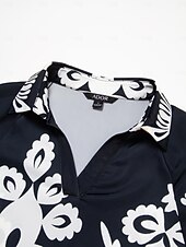 Top de mujer de satén con mangas raglán, media manga, solapa moderna, estampado negro, para vacaciones, informal, para uso diario, primavera, verano y otoño. abordables Blusas y camisas-Top de mujer de satén con mangas raglán, media manga, solapa moderna, estampado negro, para vacaciones, informal, para uso diario, primavera, verano y otoño.