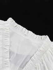 billige Hvite fritidskjoler-Dame Hvit kjole Mini kjole Drapering Stevnemøte Feriereise Gatemote Fritid V-hals Langermet Hvit Farge