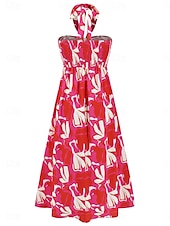 abordables Robes de vacances-Femme robe longue Robe casual Robe Évasée Robe Trapèze Robe d&#039;été mode Décontractées Vacances du quotidien Rendez-vous Standard Floral Feuille Sans Manches Dos nu Rouge Violet Orange Vert Eté