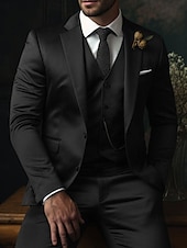 abordables Trajes formales-De los hombres Boda Trajes Negro Rojo Color sólido Ajustado Juego de 3 piezas Recto 2 botones