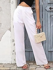 abordables jambe large et taille haute-Femme Ample Pantalon Casual Quotidien Longue Plein Poches latérales Respirabilité Confortable Micro-élastique Fin de semaine Noir Blanche bleu marine Vert Printemps été Standard