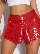 baratos Shorts quentes-Mulheres Calção Casual Diário Curto Tecido Paetês Respirabilidade Confortável Micro-Elástica Final de semana Prata Preto Vermelho Dourado Verão Normal