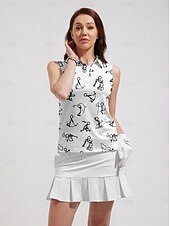 cheap Polos &amp; Quarterzips-Women&#039;s Golf Polo Shirt Black White Sleeveless Top Cartoon Ladies Golf Attire Clothes Outfits Wear Apparel