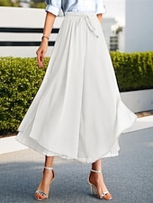 economico gamba larga e vita alta-Per donna Normale A zampa Altalena a dondolo Skort Elegante Casual quotidiano Alla caviglia Vita alta Tinta unita A pieghe Collage Vita elastica Comodo Media elasticità Da tutti i giorni Casual