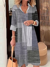 ieftine Rochie cu dungi și geometrică-Rochie Midi pentru Femei Rochie Tip Camasa Rochie Casual În Aer Liber Birou Zi de Zi Modă Modernă Guler Tip Camasa Buton Buzunar Mâneci Lungi Toamnă Iarnă Ajustare Largă Carouri Stripe