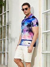 voordelige Tropische planten-Voor heren Kokosnootboom Tropische planten Overhemd Hawaiiaans overhemd Aloha-shirt Korte Mouw Overhemd Strijkijzer Tropisch Modieus Streetwear Straat Casual Dagelijks Rood Paars Bruin S M L