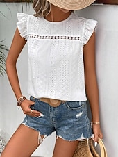 preiswerte Einfache Blusen-Hemd Bluse Damen Schwarz Weiß Marineblau Glatt Rüsche Ausgeschnitten Strasse Täglich Modisch Rundhalsausschnitt Regular Fit S