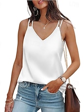 preiswerte Einfacher Tank-Damen Cami Tank Top Lässig Ärmellos Reguläre Tops V-Ausschnitt Urlaub Täglich Weiß Wein Grün Beige Sommer