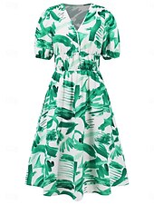 abordables Robes fleuries décontractées-Femme Robe mi-longue Robe casual Robe Évasée Robe Trapèze Robe d&#039;été mode Décontractées Vacances du quotidien Rendez-vous Standard Floral Manche Courte Col V Rose Claire Bleu Orange Vert Eté