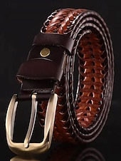 preiswerte Herrengürtel-Geflochtener Ledergürtel für Herren mit Messingschnalle – Vintage-Stil in Schwarz und Braun, verstellbar für Freizeit- und Abendgarderobe