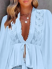 levne Krajkové topy-Dámské Košile Boho košile Halenka Bez vzoru Módní Do V ulice Denní Krajka Bílá Nebeská modř Léto
