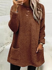 economico Felpe Pelosi-Per donna Felpa Pullover Tinta unica Sportivo Pagliaccetto Essenziale Manica lunga Rotonda Girocollo Maglie lunghe Strada Informale Tasche Marron Nero Bianco Verde chiaro Rosa Autunno inverno