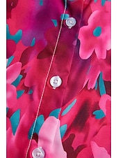 billiga Kvinnors Konst &amp; Design Toppar-Damblus Floral Tryck 3/4 Lång Ärme Spridd Krage Rosa Magenta Vit Knapp-Down Vår Sommar Casual Elegant Tropical Semesterstorlekar Tillgängliga