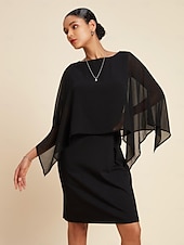 preiswerte Blumenkleider-Damen Chiffon Hochzeitsgast schwarzes Kleid lockeres Cape Minikleid figurbetontes Kleid