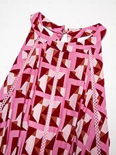 preiswerte Blumenkleider-Damen Resortkleidung Maxikleid Rosa Ärmellos Geometrisch Spitzenbesatz Frühling &amp; Sommer Neckholder Elegant Strandurlaub S M L