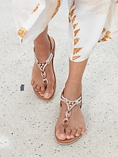 economico Infradito da Vacanza-sandali da donna con cinturino a T e perline in stile boho – scarpe estive casual piatte con cinturino elastico alla caviglia, perfette per la spiaggia e per l&#039;uso quotidiano