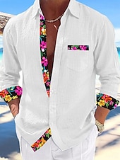 economico Vacanza-Per uomo Camicia camicia di lino Camicia estiva Abbigliamento mare Camicia con bottoni Liscio Da mare Curise Nero Bianco Rosa Blu Manica lunga Colletto Primavera estate Abbigliamento
