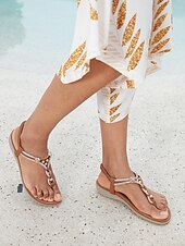 economico Infradito da Vacanza-sandali da donna con cinturino a T e perline in stile boho – scarpe estive casual piatte con cinturino elastico alla caviglia, perfette per la spiaggia e per l&#039;uso quotidiano