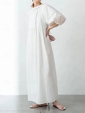 ieftine Rochii Albe Casual-Pentru femei Negru Alb Kaki Vară Primăvară Rochie Maxi Rochie albă Rochie din in bumbac De Bază Modern Zilnic Sfârșit de săptămână Potrivire Largă Simplu În V