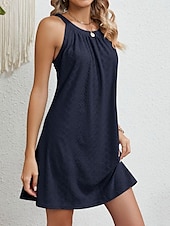 olcso Sundresses-Női hétköznapi ruha Mini ruha Csipke Alkalmi Terített nyak Ujjatlan Fekete Arcpír rózsaszín Sötétkék Szín