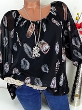 preiswerte Damen Grafik Tops-Damen Boho Bluse Federdruck Langarm V-Ausschnitt Krawattenbänder fließendes Top weiß braun lässig Strand Festivalmode entspannte Passform Frühling Sommer Kleidung