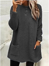 economico Felpe Pelosi-Per donna Felpa Pullover Tinta unica Sportivo Pagliaccetto Essenziale Manica lunga Rotonda Girocollo Maglie lunghe Strada Informale Tasche Marron Nero Bianco Verde chiaro Rosa Autunno inverno