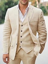 baratos Ternos casuais-Trajes de Casamento Masculinos Linho Branco Azul Céu Verão Cores Sólidas Ajuste Sob Medida 3 Peças Com Duas Fileiras de Botões