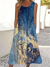 ieftine Rochii boho-Rochie Maxi pentru Femei Rochie Tank Imprimat Floral Ombre Buzunar Guler Rotund Rochie Midi de Zi cu Zi Vacanță fără Mâneci Vară Primăvară