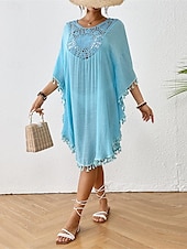 preiswerte Weiße Spitzenkleider-Damen Minikleid Weißes Kleid Spitzenkleid Hemdblusenkleid Sommerkleid Streetwear Basic Lässig Urlaub Straße Ferien Normale Passform Dreiviertelarm Rundhalsausschnitt Schwarz Weiß Blau Orange Sommer