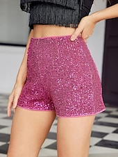 economico Pantaloncini corti-Per donna Pantaloncini Casual quotidiano Breve Liscio Con lustrini Traspirabilità Comodo Media elasticità Serata Fine settimana Nero Bianco Oro Rosso rosa Estate Standard