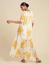 abordables robe décontractée imprimée-robe longue fleurie à col en V et coupe basse