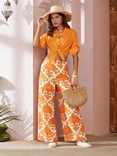 preiswerte Damenhosen-Damen Gerade In voller Länge Urlaub Casual Urlaub Casual Orange Herbst Frühling Sommer XS S M