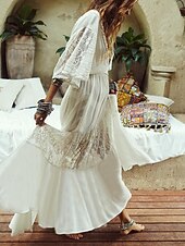 levne Bílé krajkové šaty-Dámské Mini šaty Bílé šaty Swingové šaty Letní šaty Boho šaty Šik ven Maxi Základní Dovolená ulice Rande Běžný Poloviční rukáv Do V Bílá Léto