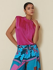 economico Bluse e camicie-camicetta senza maniche in raso a collo alto