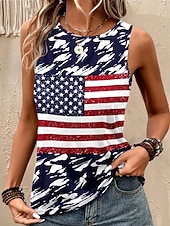 Χαμηλού Κόστους Ημέρα Ανεξαρτησίας Κορυφή-Ημέρα Ανεξαρτησίας Πατριωτικό Γυναικείο Μπλουζάκι Φανέλα Σημαία ΗΠΑ Στυλάτο Αμάνικο Κυκλικό Λαιμό Τακτικά Μπλουζάκια Καθημερινά Ναυτικό Μπλε Καλοκαίρι