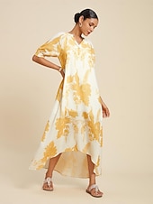 abordables robe décontractée imprimée-robe longue fleurie à col en V et coupe basse