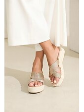 billiga Damsandaler-Damskor i kakifärgat vävt material med espadrillplatåsula, avslappnade slip-on-skor med öppen tå för sommarstrand, semester och vardagsbruk