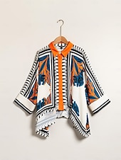 voordelige Blouses &amp;amp; Shirts-Dames Satijnen zijden overhemd Plaid / Gestreept / Chevron Bloem / Planten Alledaagse kleding Magyaarse mouw Zwart Kleurenblok Opdrukken meetkundig 3/4-Lengte Mouw Modern eigentijds Overhemdkraag