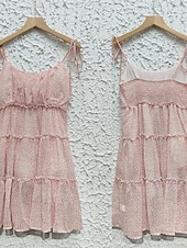 levne Sundresses-dámské ležérní šaty slip dress květinové puntíkovaný volán pásek na záda minišaty stylové ležérní denní dovolená bez rukávů léto