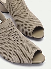billige Uformelle sandaler-kvinners beige peep toe slingback hæler - stilige strikkede blokkhælsandaler