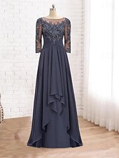 Недорогие Длина пола-ts А-силуэт платье для матери невесты элегантный V-образный вырез длиной до пола шифоновое кружево рукав 3/4 с оборками аппликации 2024 свободный индивидуальный размер
