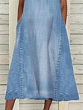 cheap Denim Dresses-Women&#039;s Denim Dress Midi Dress Denim Patchwork Date Vacation Streetwear Basic V Neck Sleeveless Blue Color