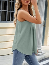 olcso Egyszerű tartály-Női Top Camisole Ráncolt Rövid Ujjú Rendszeres Felsők U Nyak Napi Fehér Rózsaszín Kék Zöld Nyár