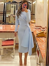 economico Abiti da cocktail-Abiti da cocktail scivolati per matrimoni in spiaggia abito elegante formale autunno lunghezza ginocchio manica lunga scollo gioiello tessuto elasticizzato con pieghe abiti Derby arricciati 2025
