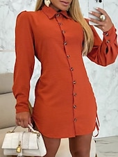 ieftine Rochii tip cămașă-Pentru femei Rochii Tip Cămașă Rochie Mini Cordon Sexy Rever Manșon Lung Episcop Negru Alb Albastru piscină Culoare