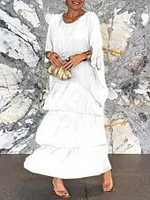 billige Elegante blomsterkjoler-Dame Lang kjole Maxikjole Uformell kjole Sommerkjole Boho-kjole Stilfull Fritid Feriereise Daglig Stevnemøte Normal Geometrisk 3/4 ermer Crew-hals Hvit Navyblå Grønn Sommer