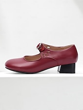 olcso Block Heels-női bordó mary jane pumpák - klasszikus alacsony sarkú ruhacipő